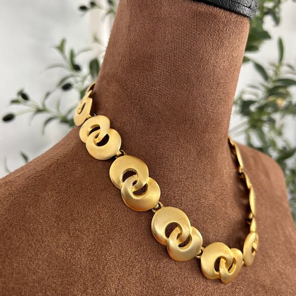 MAXINE DENKER Rare Vintage 80's Modernist Choker Maximalist Matte Goldtone Artsy - Picture 4 of 14